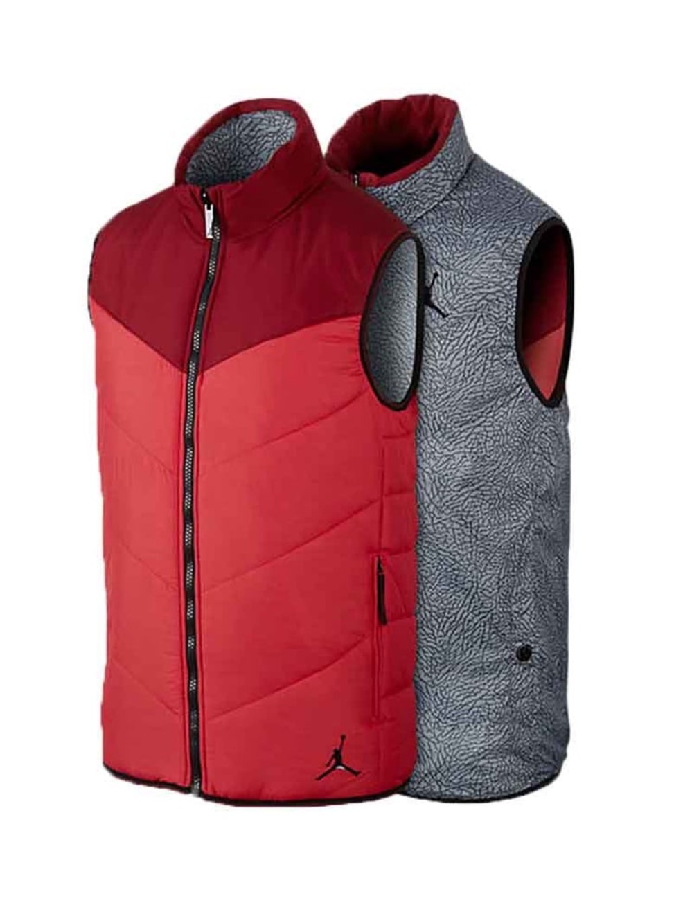 Kidโs Jordan | Ele Reversible Padded Vest | Red /Elephant Print | Small 8-10 Yr